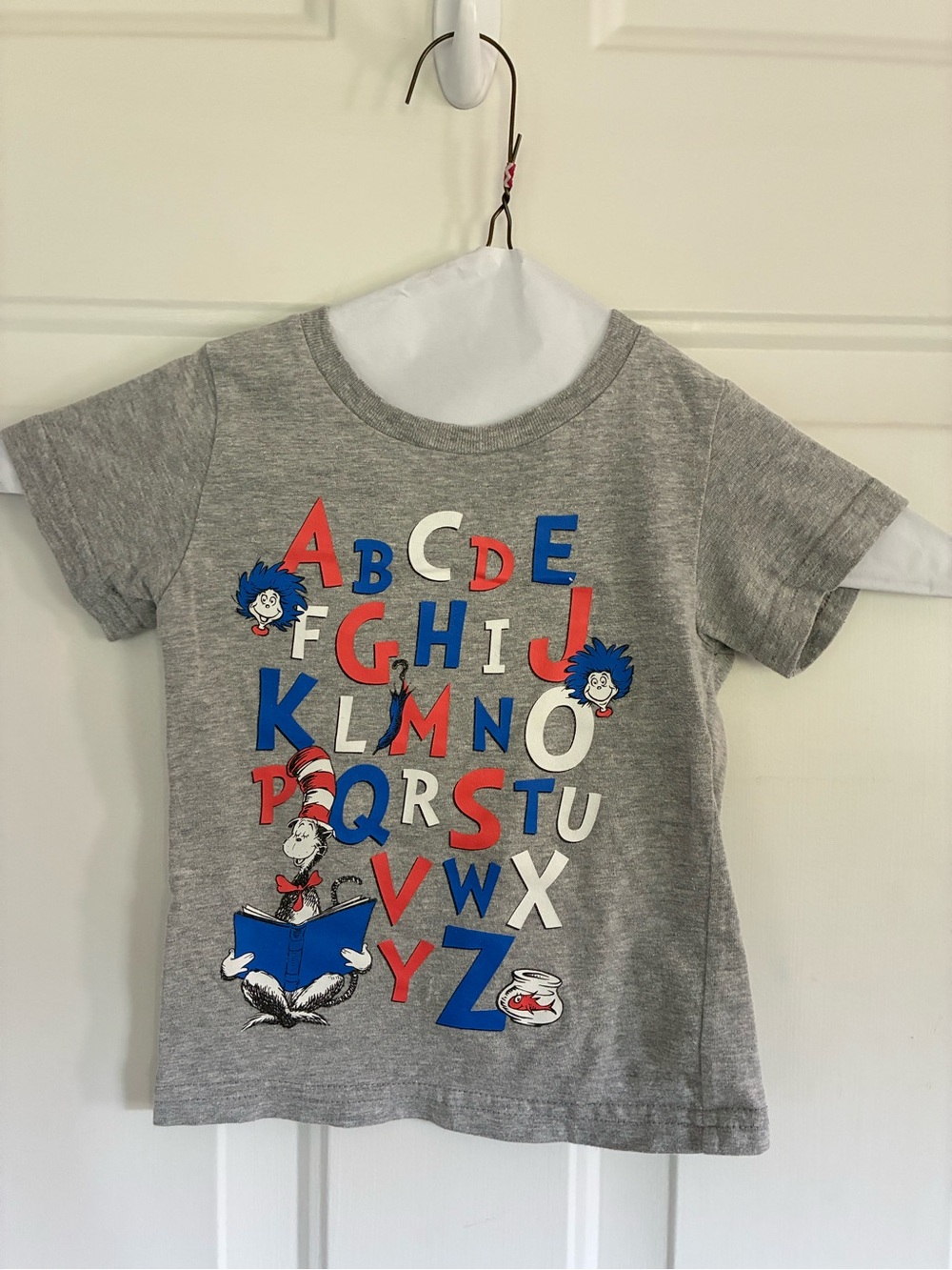Dr. Seuss Gray Tee with Red, Blue & White Alphabet